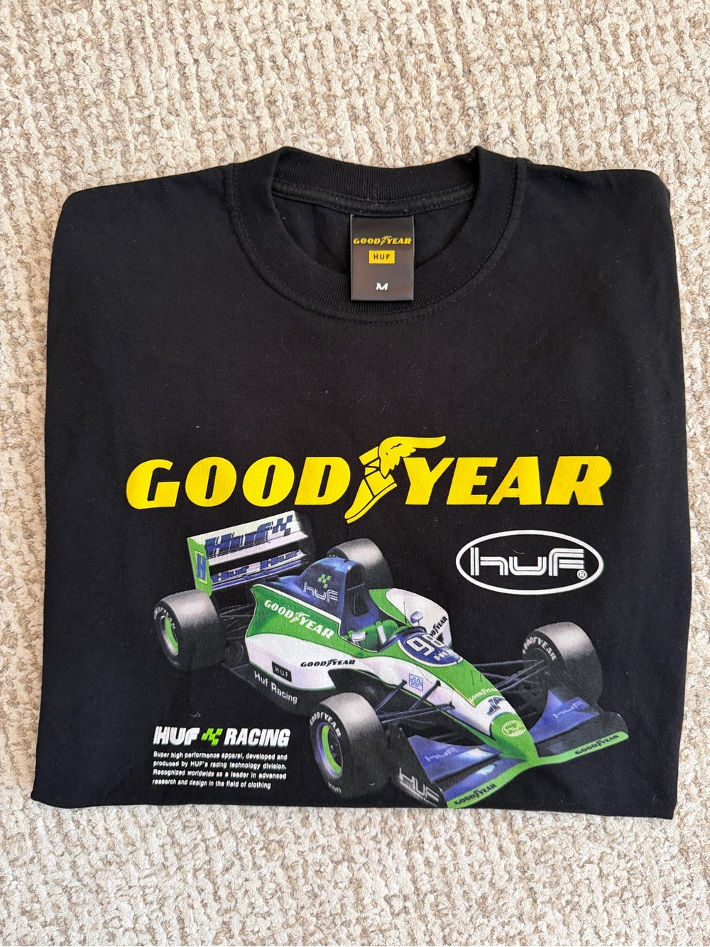 HUF x Goodyear Black Racing Tee with Yellow and Green Graphic